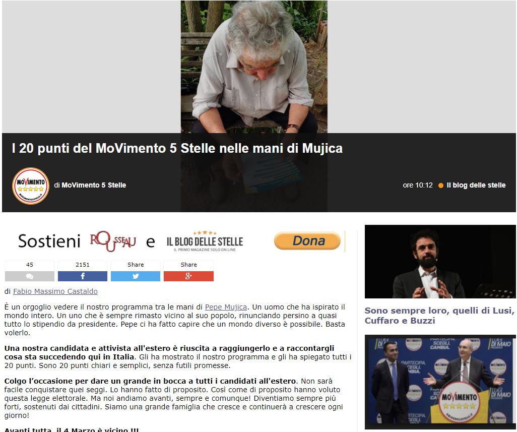 Il M5S esulta per Pepe Mujica (che vota LeU) article-post