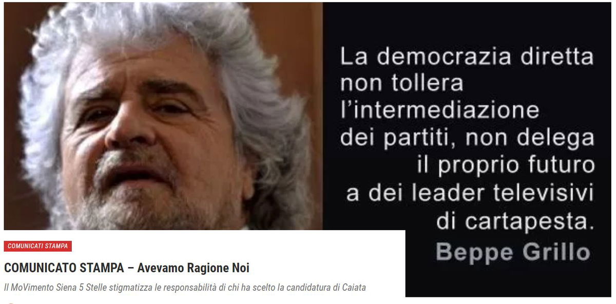 Gli attivisti 5 Stelle di Siena chiedono la testa del responsabile della candidatura di Caiata article-post