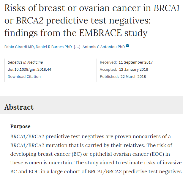 BRCA1 BRCA2 rischio genetico cancro seno studio fabio girardi cambridge - 2