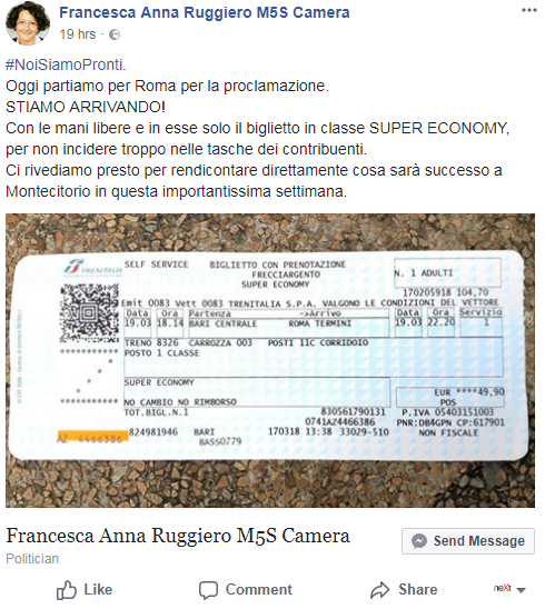 francesca anna ruggiero m5s biglietto treno - 2