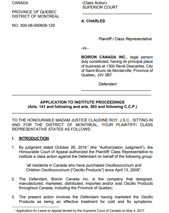 oscillococcinum boiron class action canada - 3
