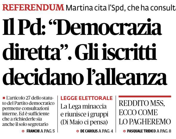 Il referendum tra gli iscritti PD sull’alleanza con il M5S article-post