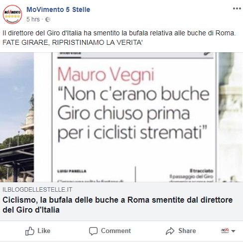 buche giro d'italia m5s roma tappa -1