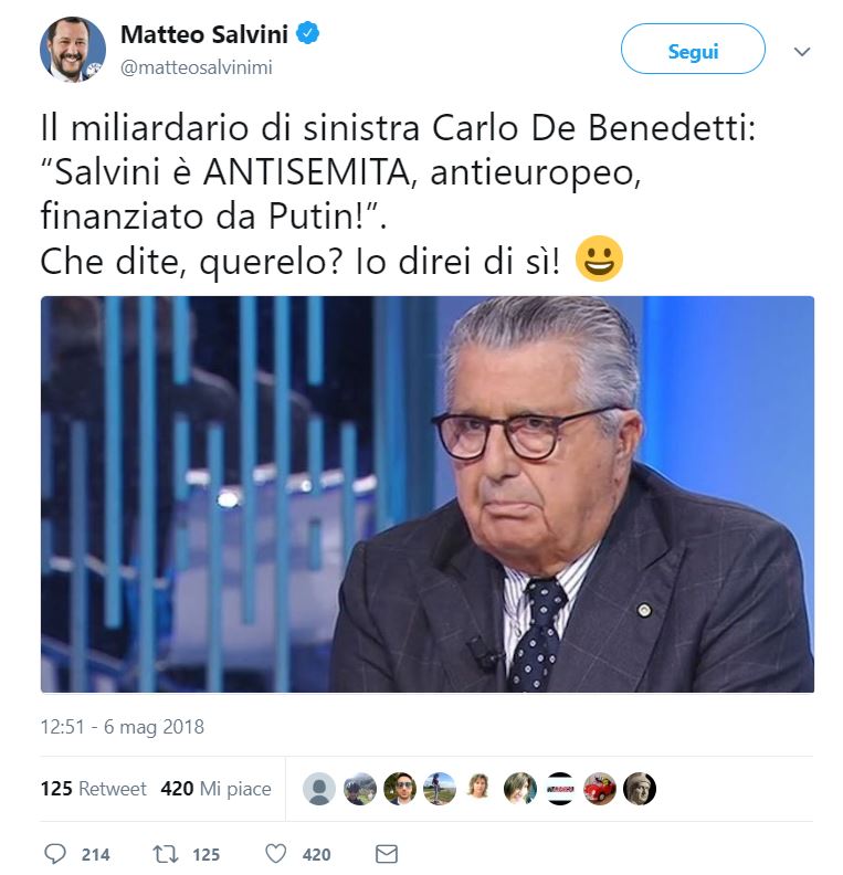Carlo De Benedetti e Matteo Salvini “antisemita” article-post