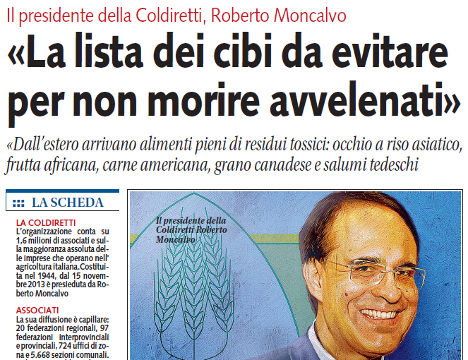 Coldiretti e la lista dei cibi da evitare «per non morire avvelenati» article-post