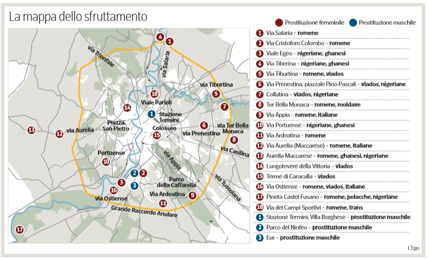 mappa prostitute strade roma