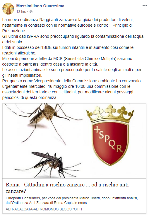 massimiliano quaresima m5s ordinanza anti zanzare roma - 1