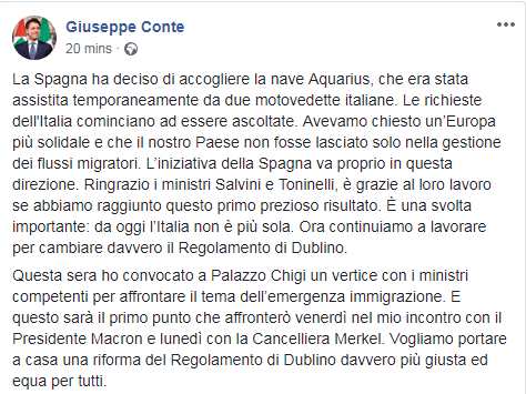 conte salvini migranti aquarius spagna dublino - 1