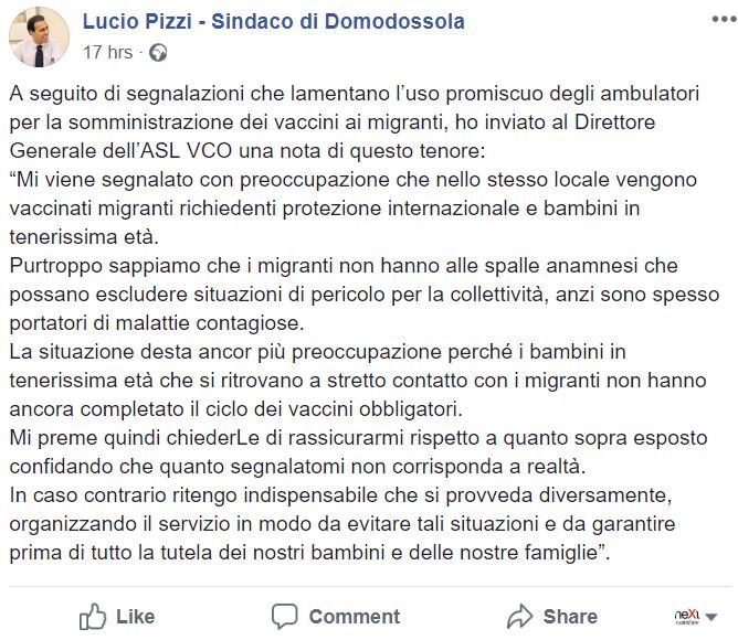 Il sindaco di Domodossola e le stanze separate per le vaccinazioni di migranti e bambini article-post