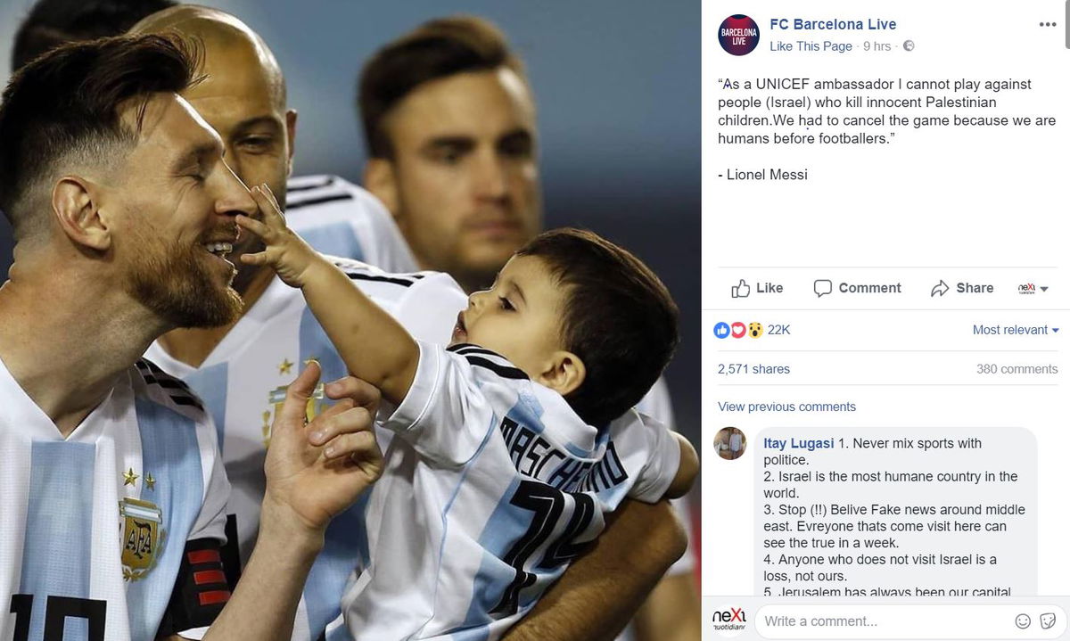 Leo Messi e la bufala della frase sull’amichevole tra Argentina e Israele article-post
