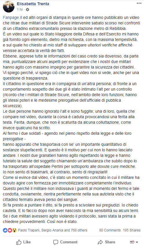 elisabetta trenta video fermo migrante Rebibbia - 1
