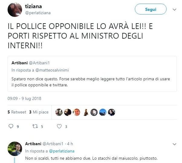 perla tiziana twitter pollice opponibile bloccato - 2