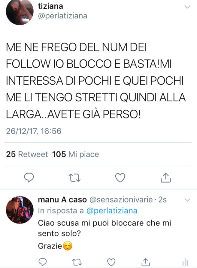 perla tiziana twitter pollice opponibile bloccato - 5