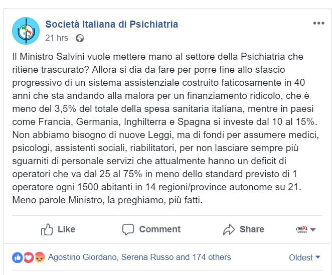 società italiana psichiatria salvini