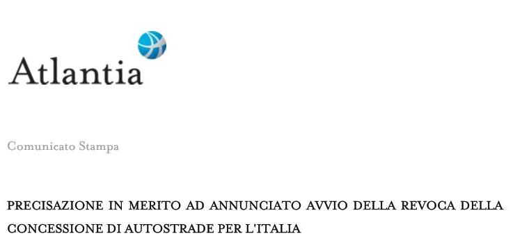 atlantia revoca concessione autostrade