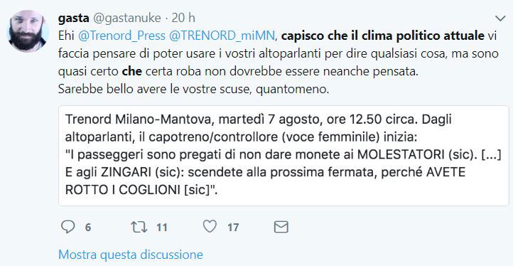 trenord annuncio zingari