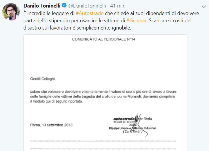 autostrade dipendenti soldi genova
