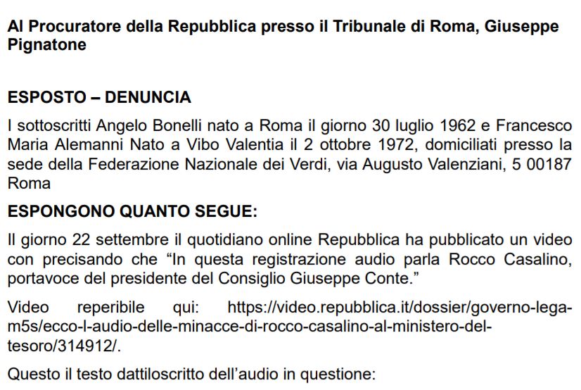 L’esposto su Rocco Casalino article-post