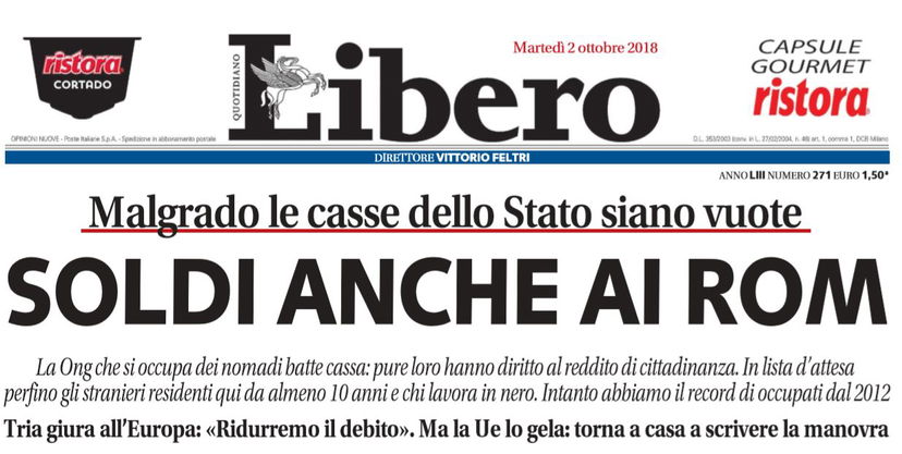 Il Giornale, Libero e il reddito di cittadinanza ai rom article-post