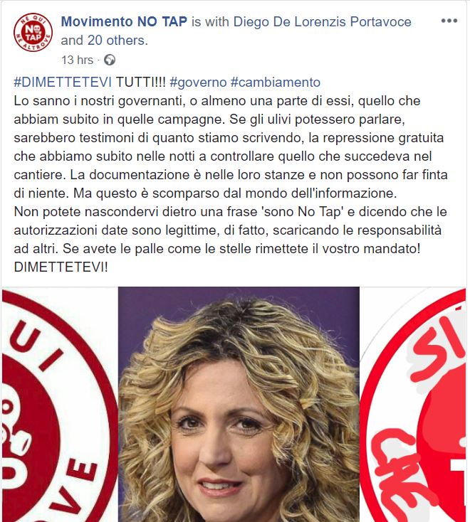 SAN FOCA Protesta No Tap contro Governo e M5S SAN FOCA Protesta No Tap contro Governo e M5S