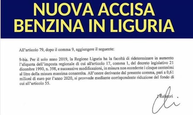 aumento accise benzina liguria