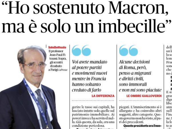 Macron imbecille? Fitoussi smentisce article-post