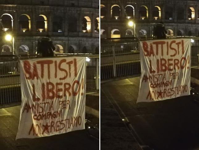 Lo striscione per Battisti libero al Colosseo article-post