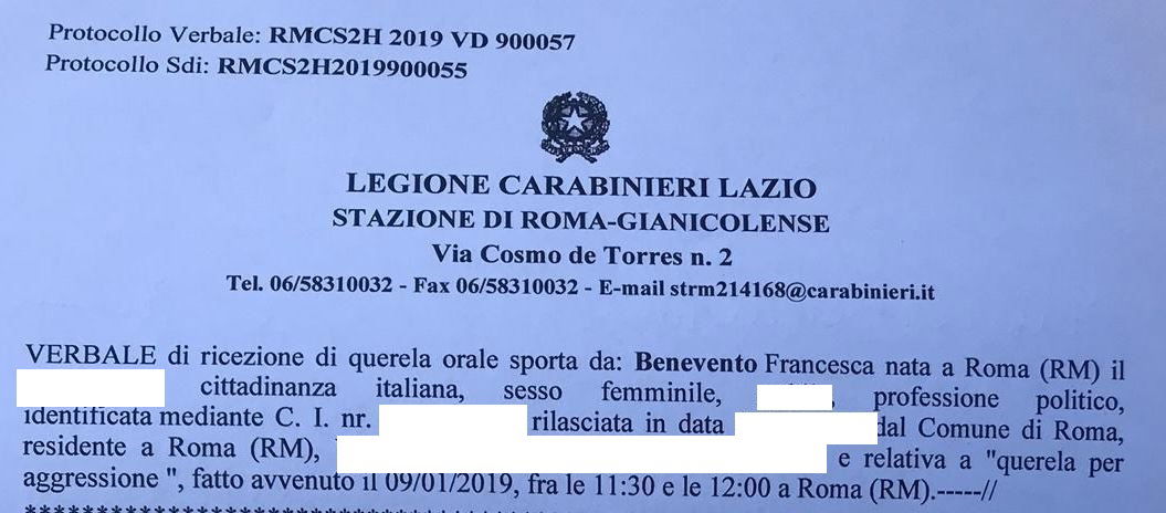 francesca benevento aggredita