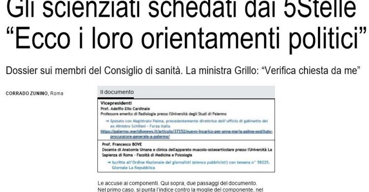 giulia grillo scienziati schedati