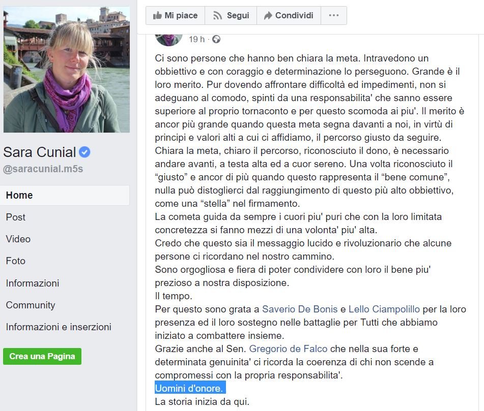 sara cunial uomini d'onore m5s