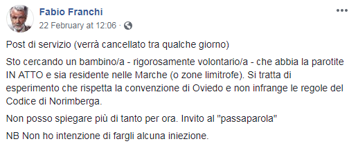 Fabio Franchi: il negazionista dell’AIDS che cerca su Facebook un bambino per un esperimento article-post
