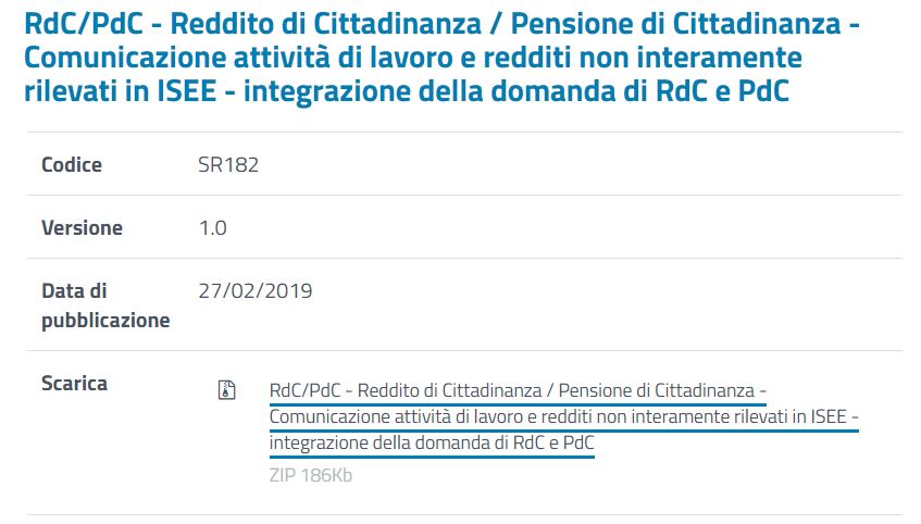 modulo reddito di cittadinanza