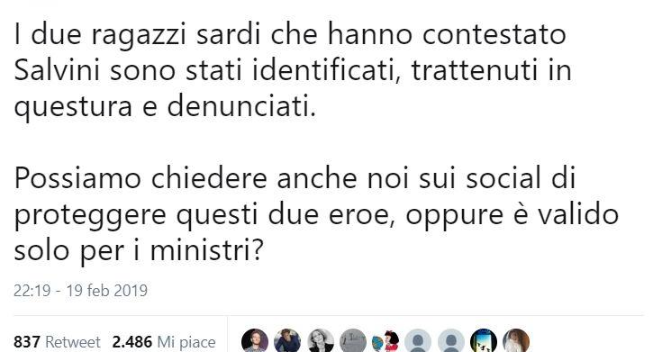 ragazzi sardi salvini denunciati