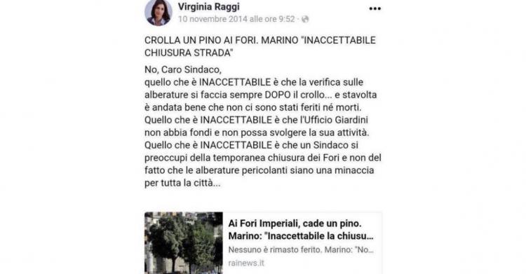 virginia raggi facebook albero caduto viale mazzini feriti