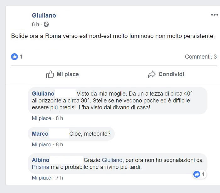 avvistamento bolide roma 4