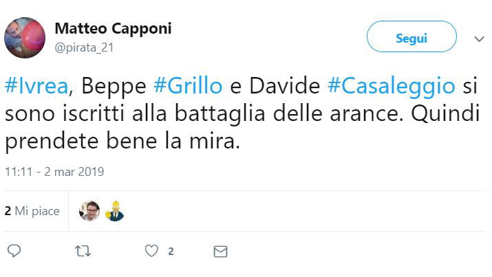 Davide Casaleggio lancia arance a Ivrea article-post