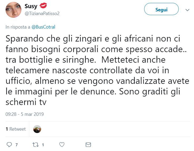 La risposta di Cotral all’utente che non vuole “africani e zingari” sulle pensiline article-post