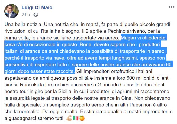 La passione di Di Maio per le arance in Cina article-post