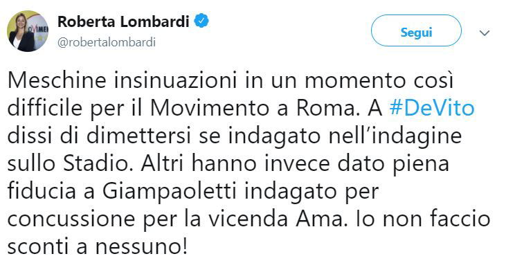 Roberta Lombardi all’attacco di Virginia Raggi (e del M5S Roma) preview