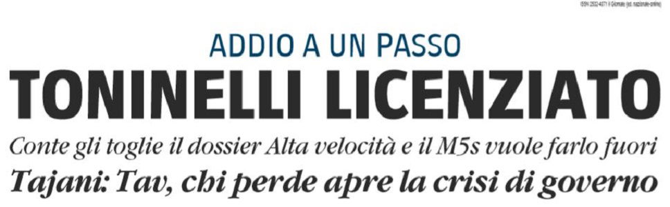 Toninelli licenziato o pronto alle dimissioni? article-post