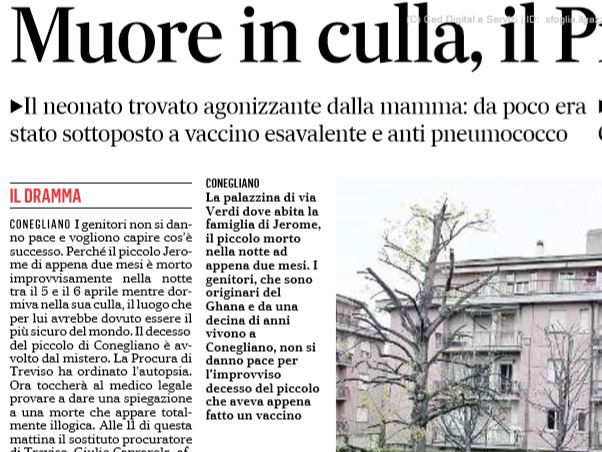 Conegliano, la morte di Jerome «dopo il vaccino» article-post