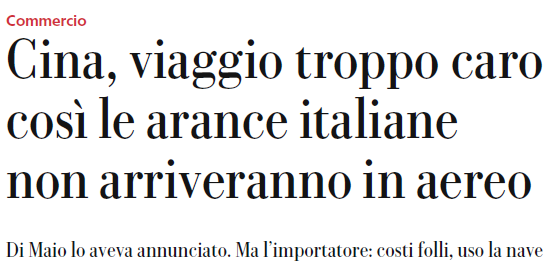 di maio cina arance aereo costa - 2