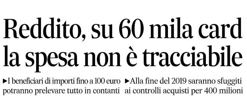 Reddito, spesa non tracciabile su 60mila card article-post