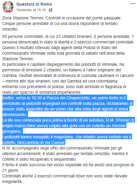 salvini termini accoltellato crocefisso rissa clochard - 1