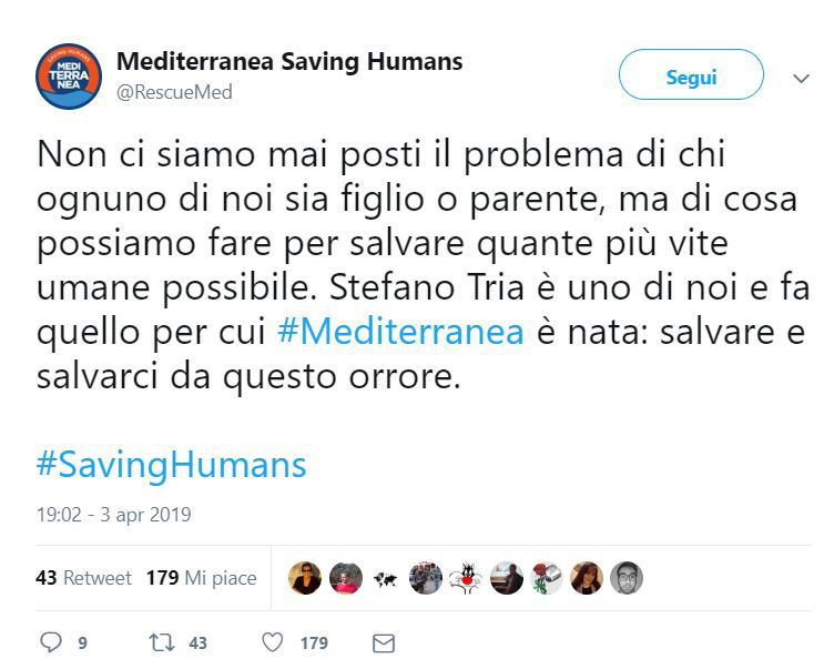 Stefano Tria: il figlio del ministro nella ONG Mediterranea article-post
