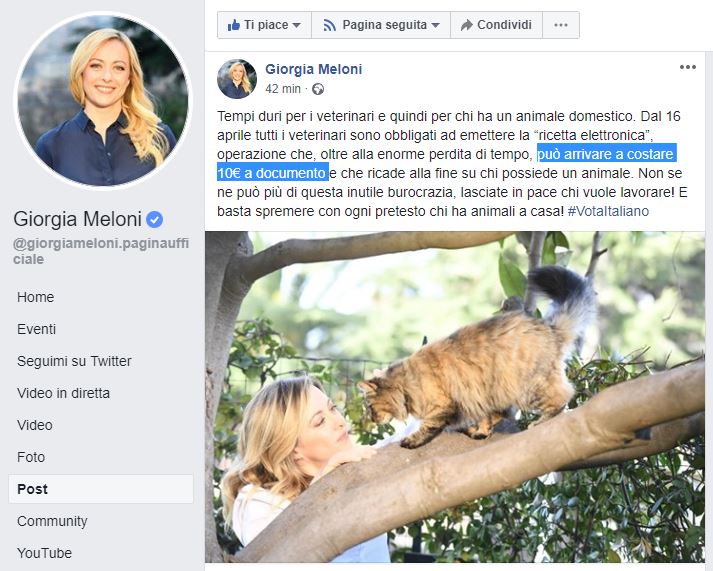 Giorgia Meloni e la ricetta elettronica dal veterinario che costa 10 euro article-post