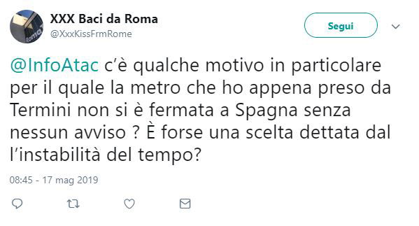 L’urbanissima reazione di ATAC a chi fa notare che la metro a Spagna è chiusa article-post