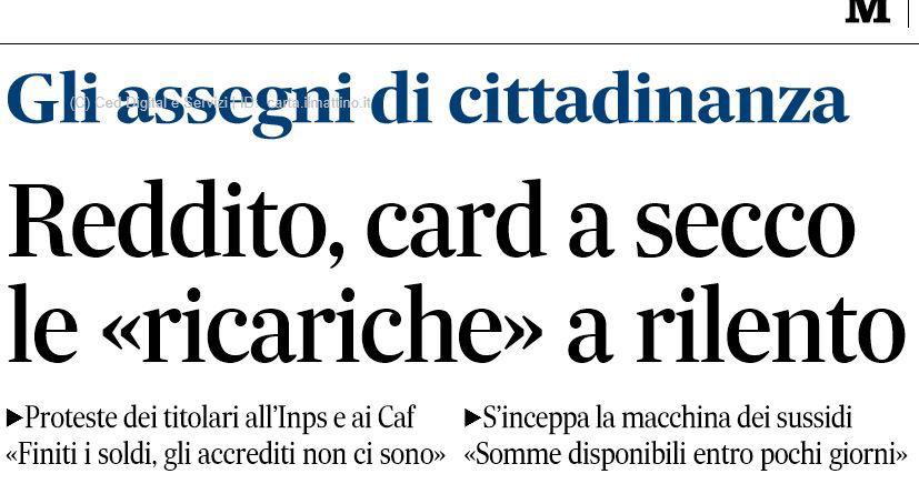 Soldi finiti: le ricariche del reddito di cittadinanza in ritardo article-post
