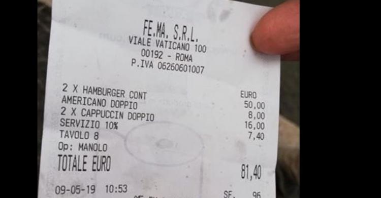 scontrino 81 euro hamburger cappuccino