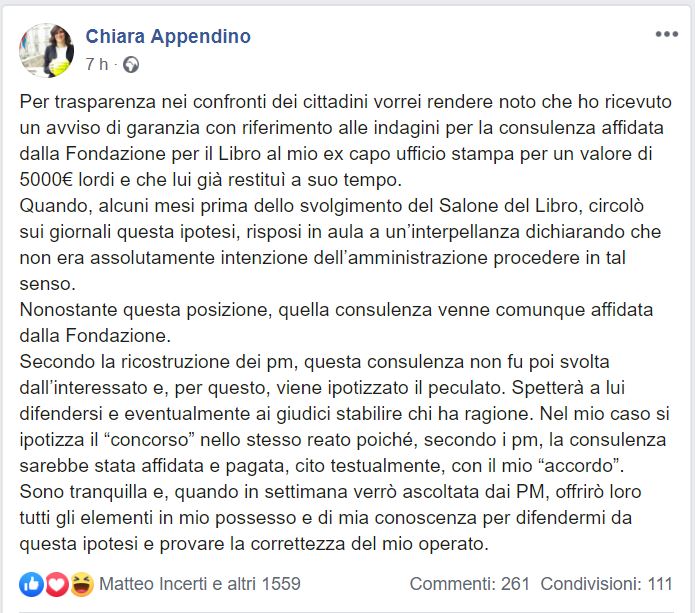 chiara appendino indagata